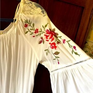 bell sleeve with flowers on sleeves for petite